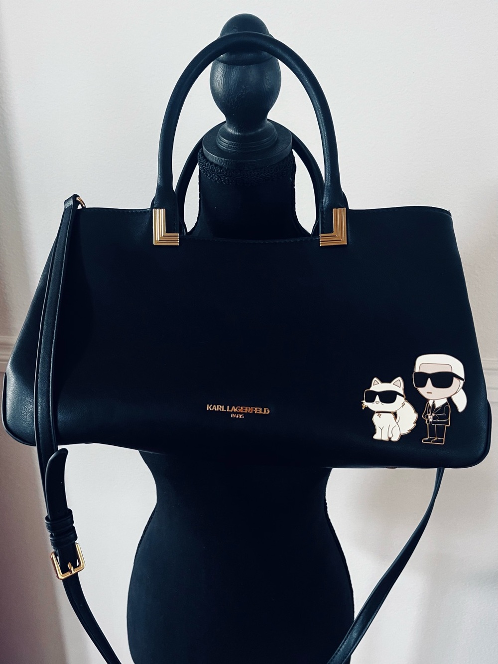 Karl Lagerfeld Black Satchel with Character Pin